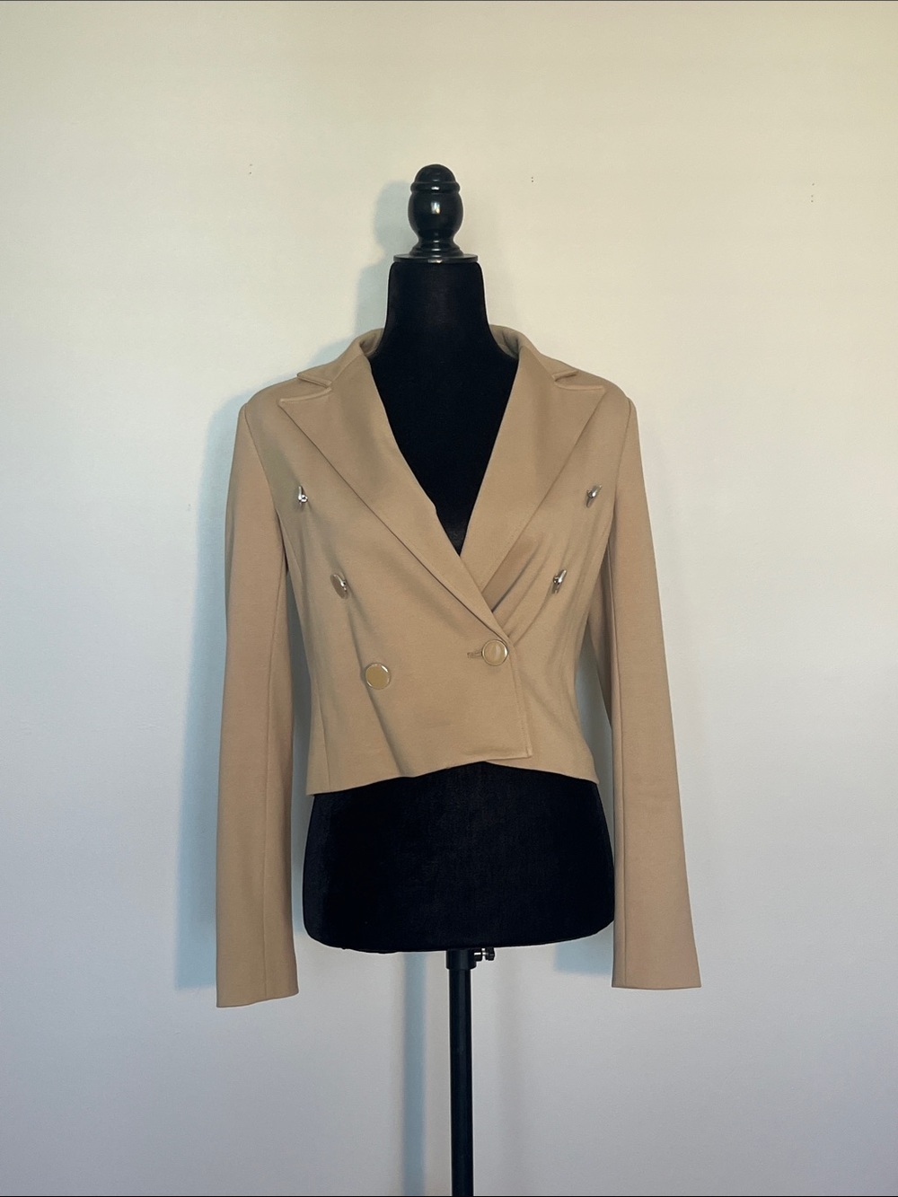 Cropped Double-Breasted Beige Blazer